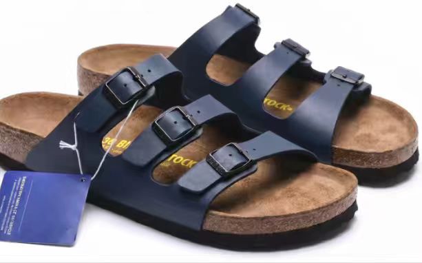 2026 New Genuine Leather Retro Style Birkenstock Shoes Women's Open-Toe Slingback Sandals with Three Rows of Square Buckles and Thick Sole Casual Sandals