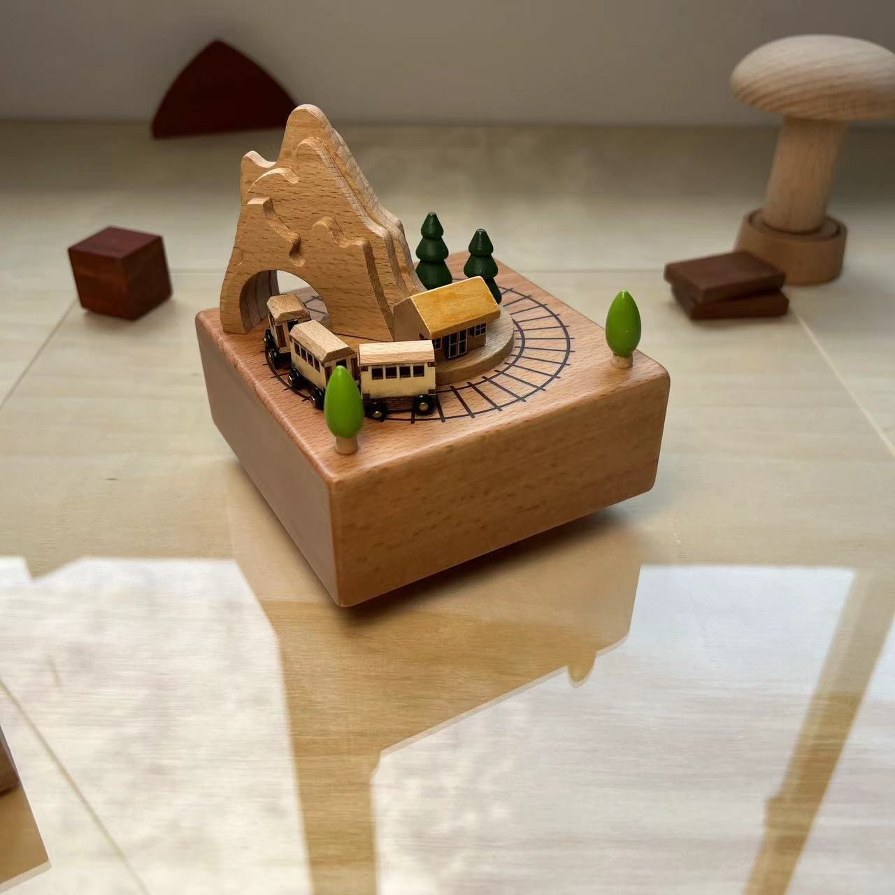 Wooden Creative Music Box Carousel Wooden Train Home Decoration Crafts Birthday Gift