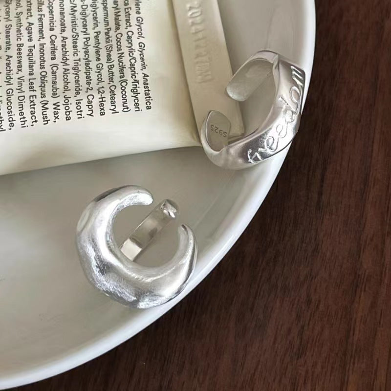 Fashion personality open ring female frosted texture moon letter ins ring all-match high-end index finger ring trend
