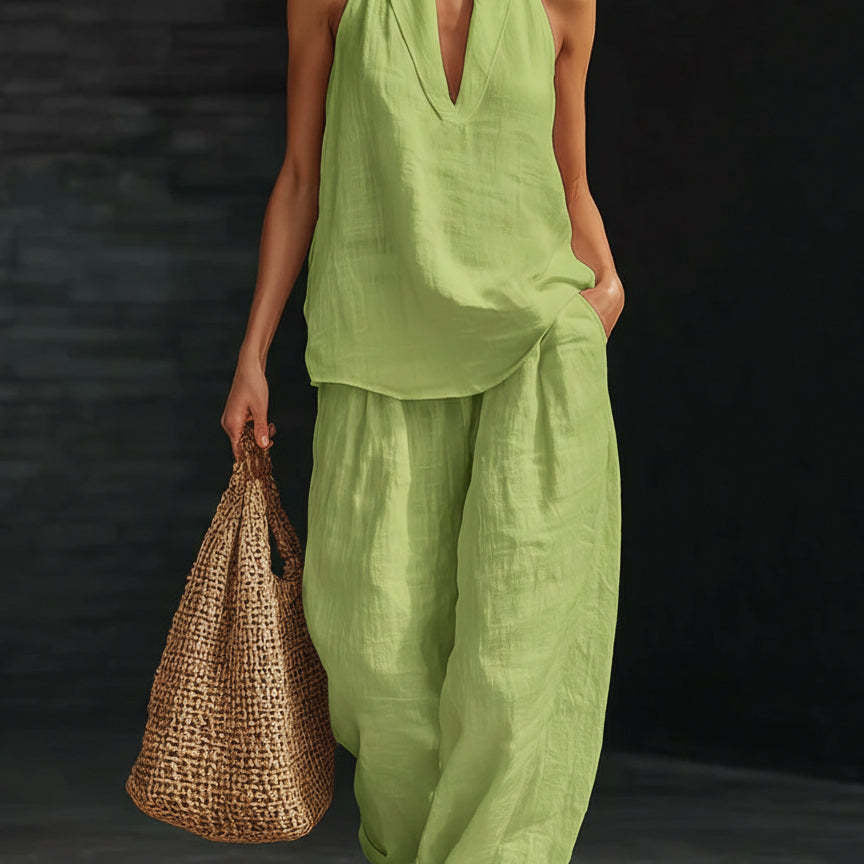 2026 Cross-border E-commerce Women's Clothing Halter V-neck Sleeveless Casual Suit