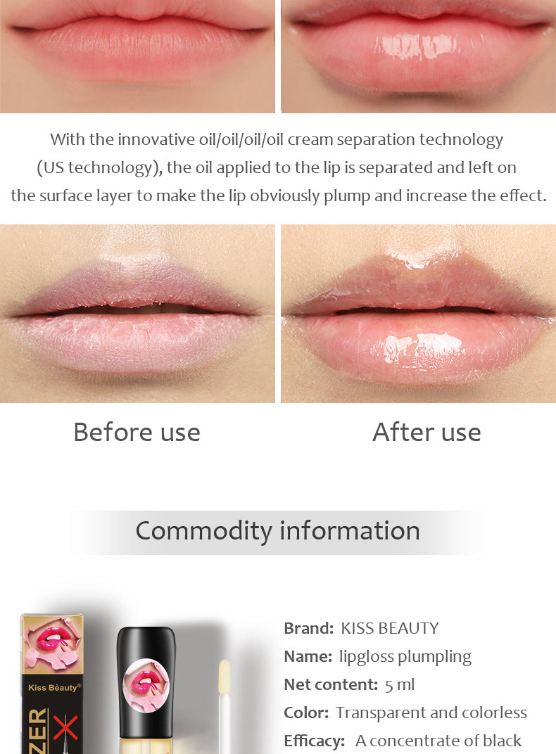 Kiss Beauty Cross-border Exclusively for Transparent Lip Plumping Enhances Lip Elasticity and Dilutes Lip Lines Lip Plumping Oil