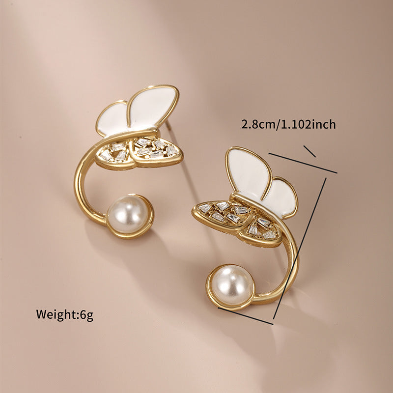 Xuping Jewelry Enamel Droplet Butterfly Imitation Pearl Earrings - Korean Style Niche Design Elegant Earrings Wholesale