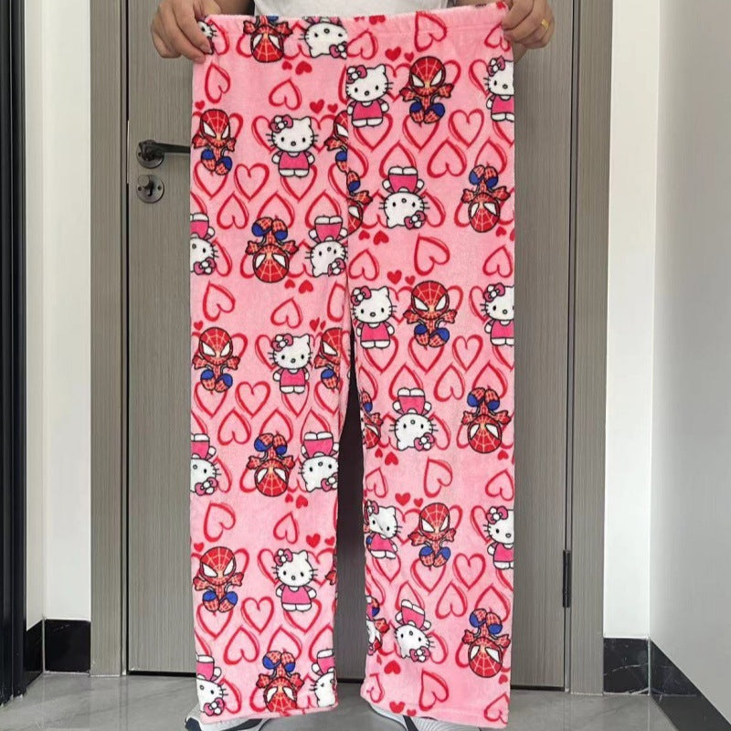 Flannel Cartoon Walking Pants Pajamas Thick Ladies Autumn