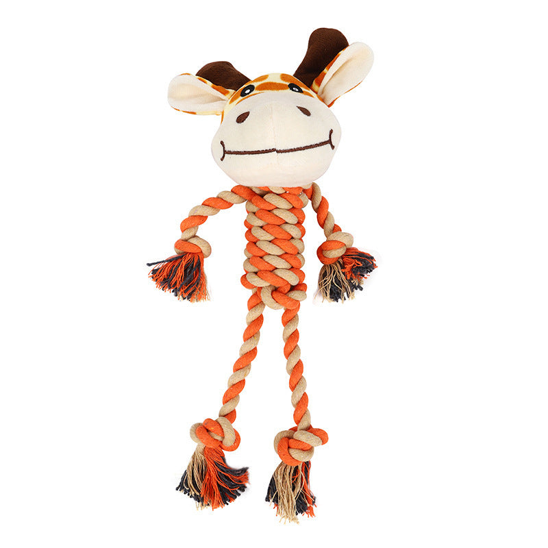 Dog Plush Cotton Rope Chewing Toy Cute Animal Shaped Teeth-Resistant