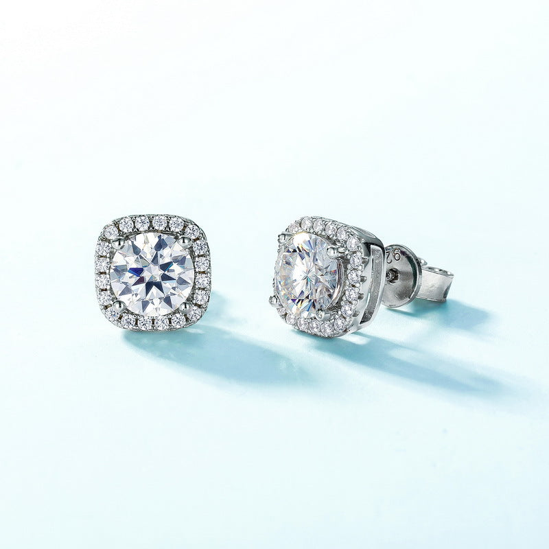 Global cross-border hot collection of dazzling moissanite earrings S925 silver full of colored gemstone earrings European and American light luxury atmosphere simple
