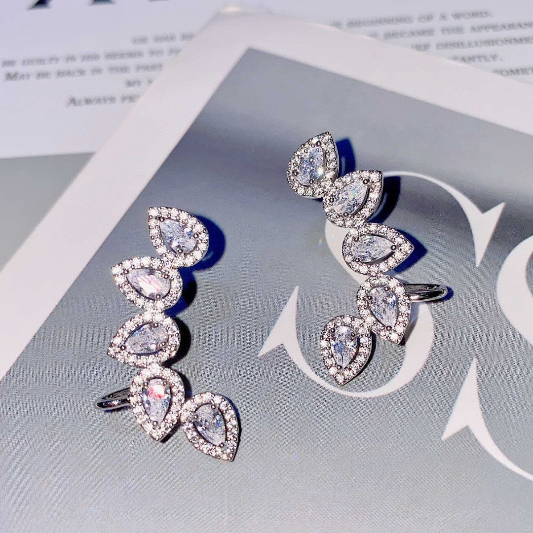 Fashionable personalized ear cuff colored zirconium flower earrings European and American micro-paved zircon earrings trendy jewelry