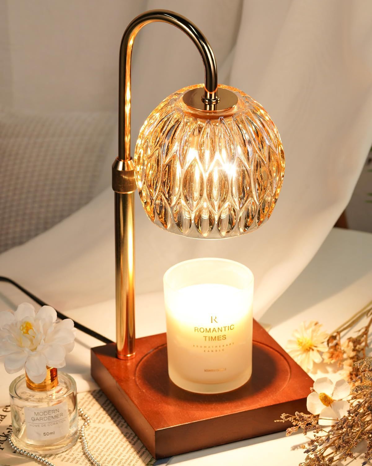 New Adjustable Flameless Aromatherapy Diffuser, Glass Aromatherapy Candle Melting Lamp, Essential Oil Melting Candle Lamp, Bedroom Ambient Table Lamp