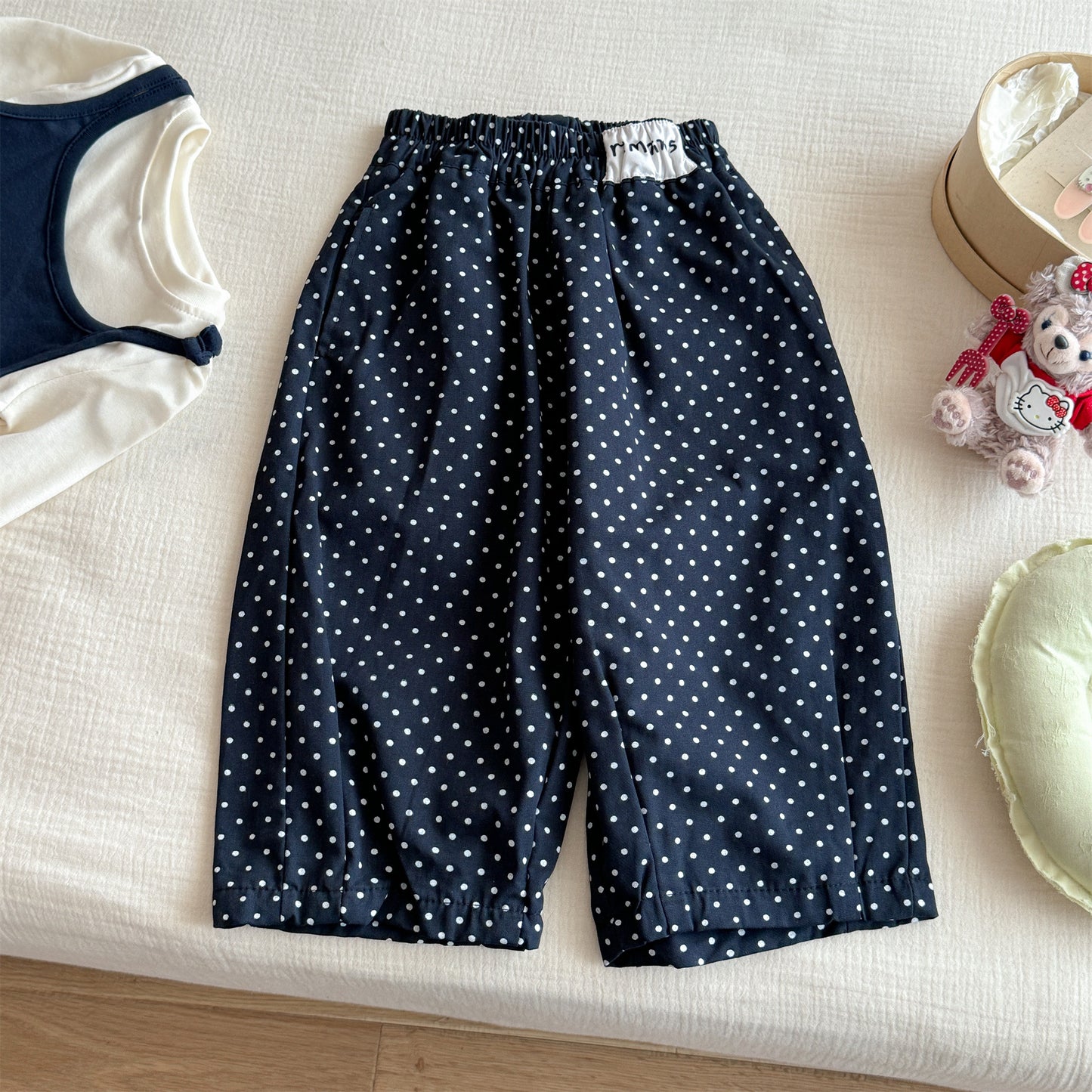 Girls' Spring and Autumn 2026 New Style Sweet Lace Faux Two-Piece Top and Floral Wide-Leg Pants Set