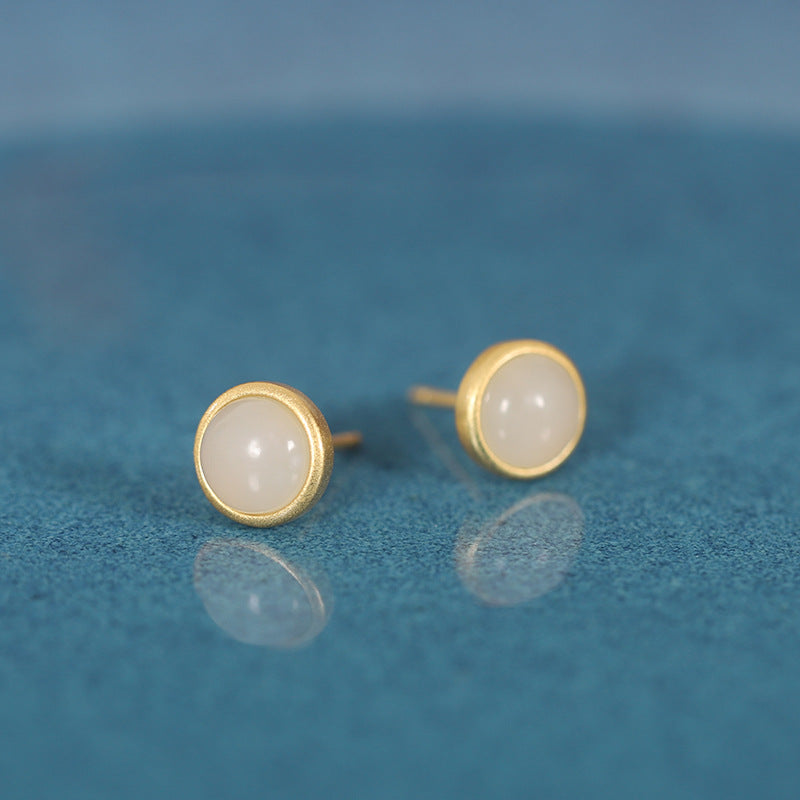 S925 sterling silver gold-plated inlaid south red agate earrings round simple egg surface simple fashion temperament ladies earrings