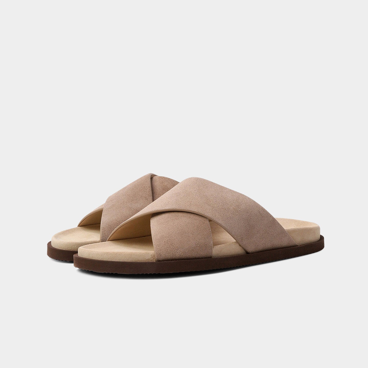Genuine Leather Slippers for Men, 2026 Summer, Casual Cross-Style Sandals, Stylish, Breathable, Thick-Soled, Beach Slippers