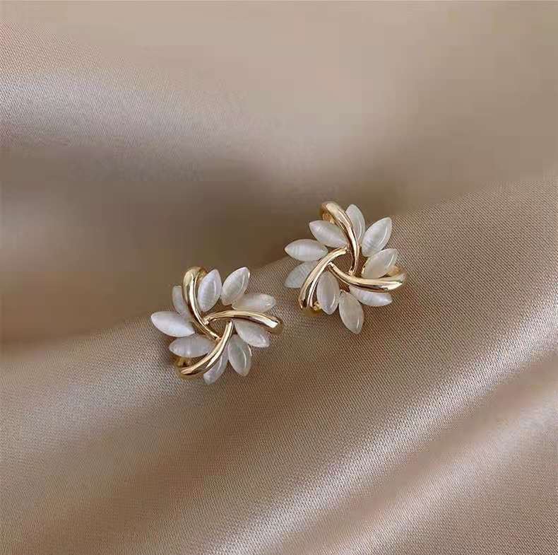 925 silver opal sun flower earrings 2021 new trendy earrings female simple and fashionable temperament net red earrings