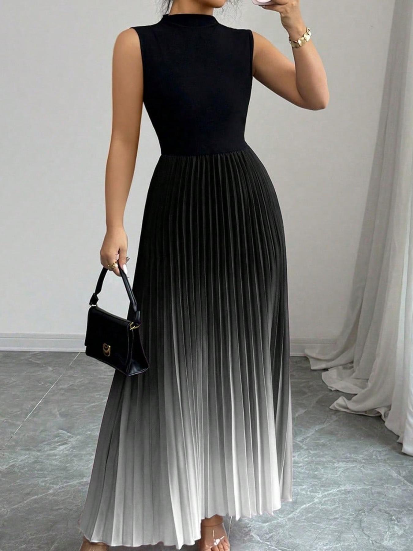 New Spring Arrivals from European and American Cross-border E-Commerce: Lightweight and Flowy Round Neck Sleeveless Gradient Color Dress