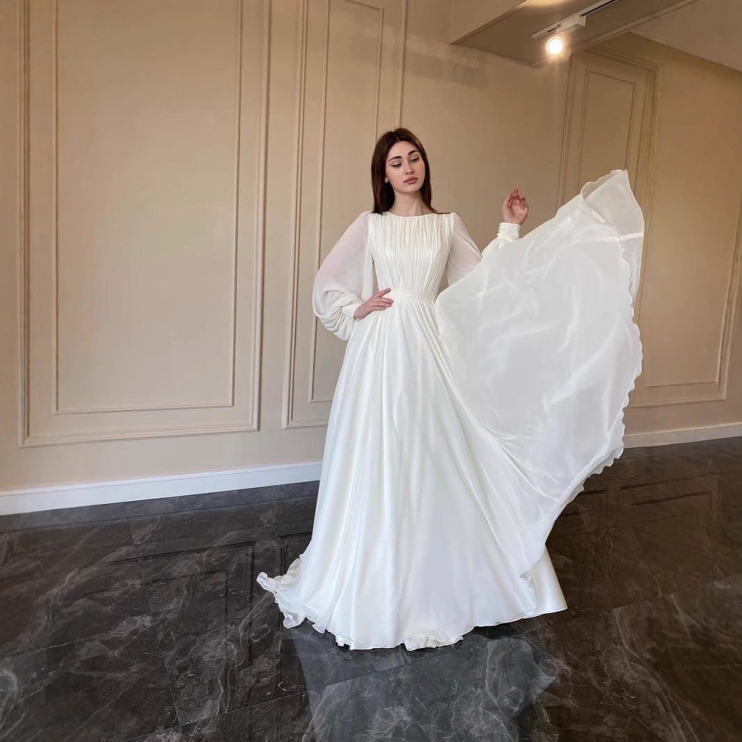 2026 Spring Fashion Court Style French White Double-Layer Chiffon Full Skirt Princess Fairy Dress