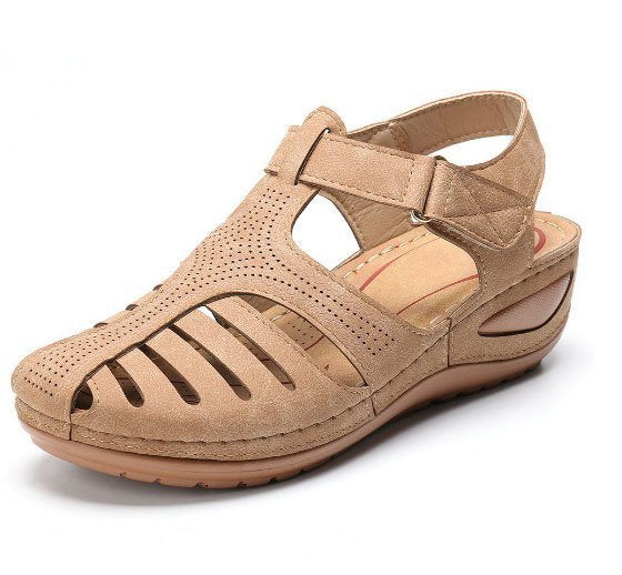 Cross-border 2026 Summer New Women's Wedge Sandals, Hollowed-out Breathable Strapless Thick-soled Peep Toe Sandals, Plus Size for Export