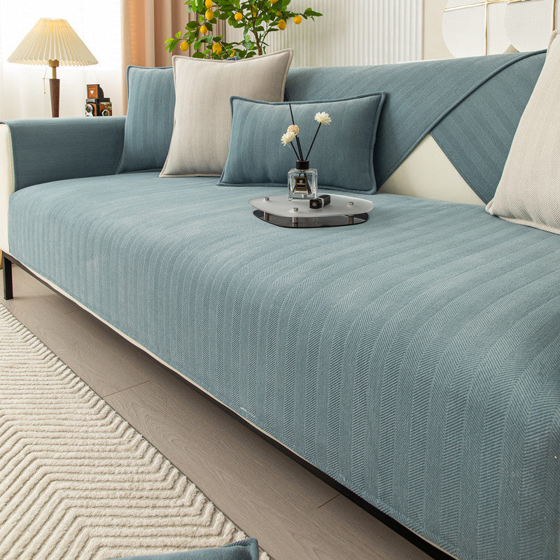 Universal Sofa Cushion for All Seasons, Simple Solid Color Fabric Sofa Cushion Cover, Chenille Herringbone Pattern Anti-slip Sofa Towel