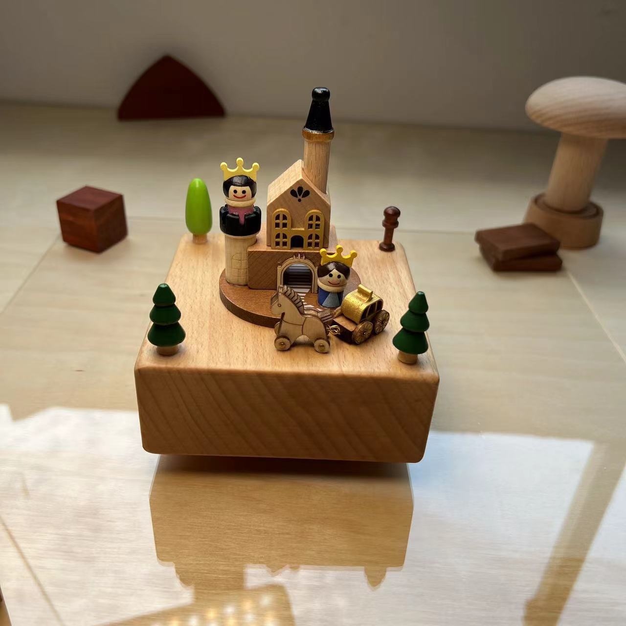 Wooden Creative Music Box Carousel Wooden Train Home Decoration Crafts Birthday Gift