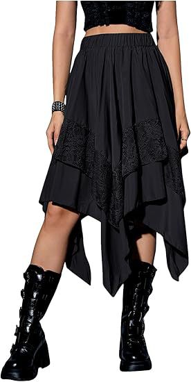 2026 European and American style large skirt Halloween literary retro patchwork lace midi skirt irregular women's skirt
