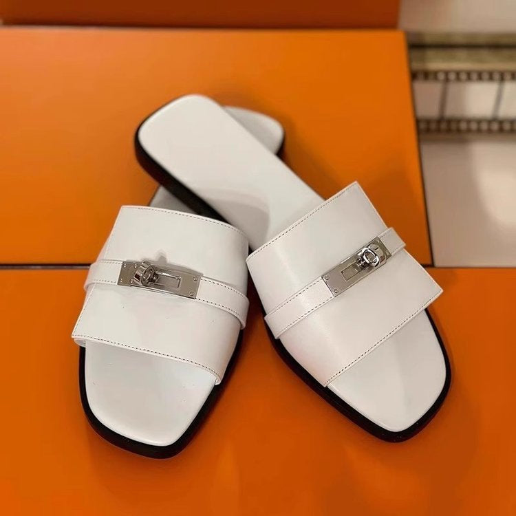 Women's Letter Buckle Strappy Sandals, 2026 Summer New Style, Sexy Flat Square Toe Open Toe Beach Sandals