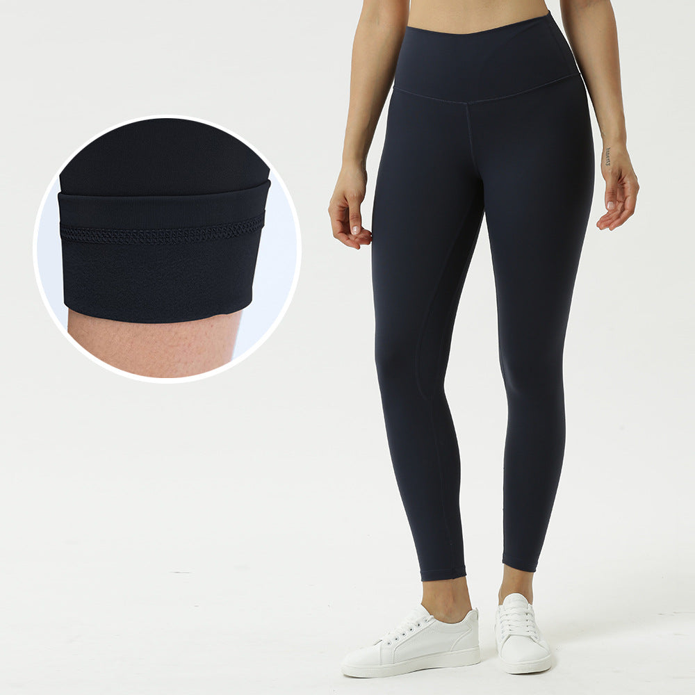 New double-sided brushed yoga pants women's skin-friendly nude yoga nine-point pants high waist buttocks yoga