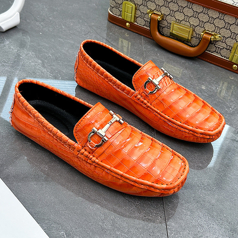 Cross-border plus size 48 crocodile pattern loafers for men, trendy driving shoes, slip-on shoes, handmade casual leather shoes for men.