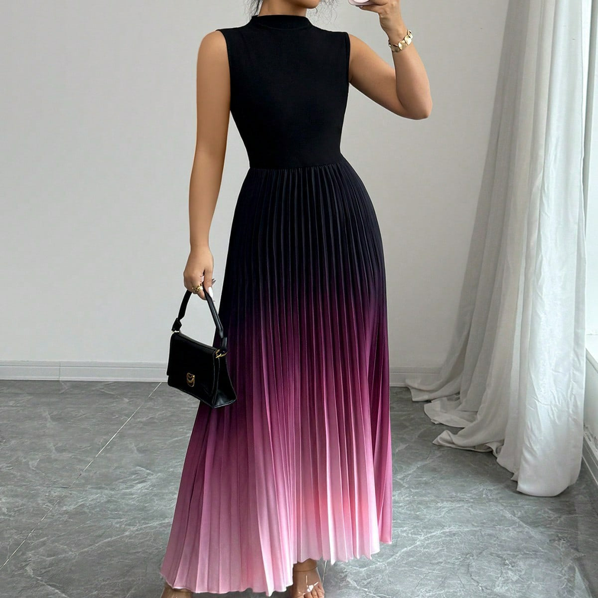 New Spring Arrivals from European and American Cross-border E-Commerce: Lightweight and Flowy Round Neck Sleeveless Gradient Color Dress