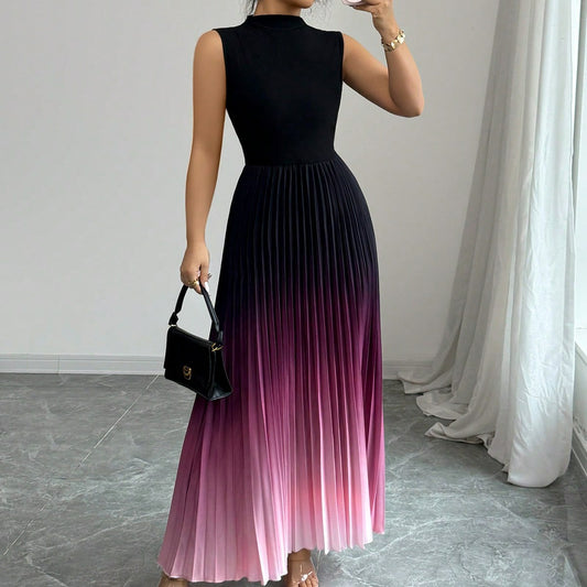 New Spring Arrivals from European and American Cross-border E-Commerce: Lightweight and Flowy Round Neck Sleeveless Gradient Color Dress