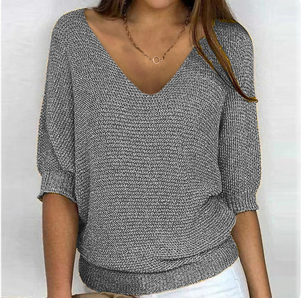 2026 New Russian Solid Color Crew Neck Knitted Top Women's Three-Quarter Sleeve Top Air Conditioning Shirt In Stock