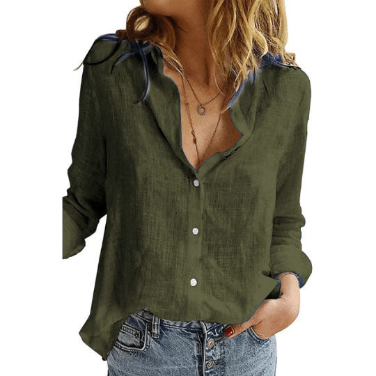European and American Style Xiyin Amazon Best-selling Solid Color Casual Loose Long-sleeved Linen Shirt, In Stock with Sleeves, Women's Clothing