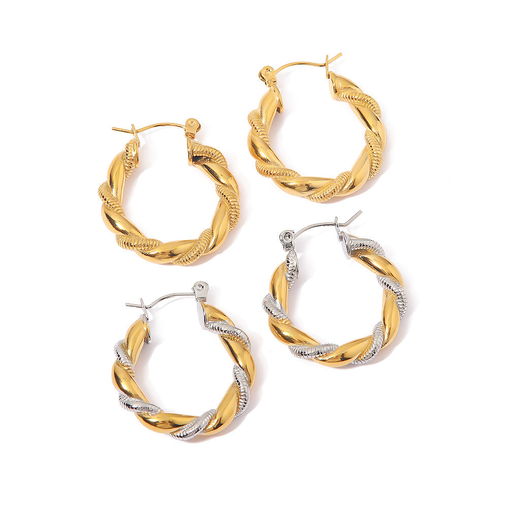 European and American fashion ins style 18k gold-plated titanium steel niche earrings stainless steel gold and silver stitching geometric earrings for women