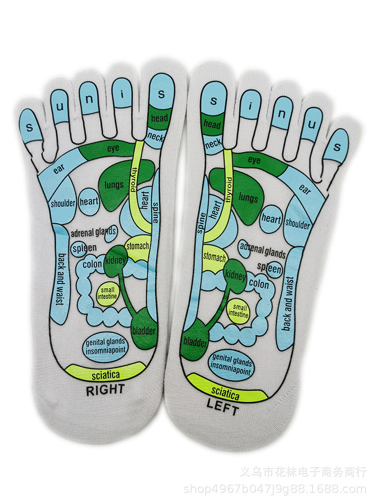 Cross-border toe socks, health and wellness socks, creative acupoint diagrams, foot massage socks, cotton socks