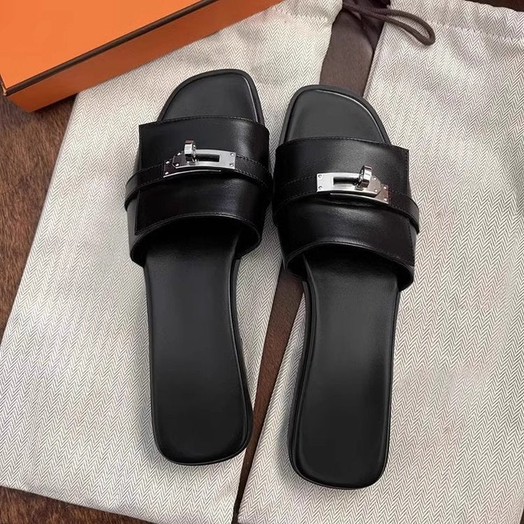 Women's Letter Buckle Strappy Sandals, 2026 Summer New Style, Sexy Flat Square Toe Open Toe Beach Sandals