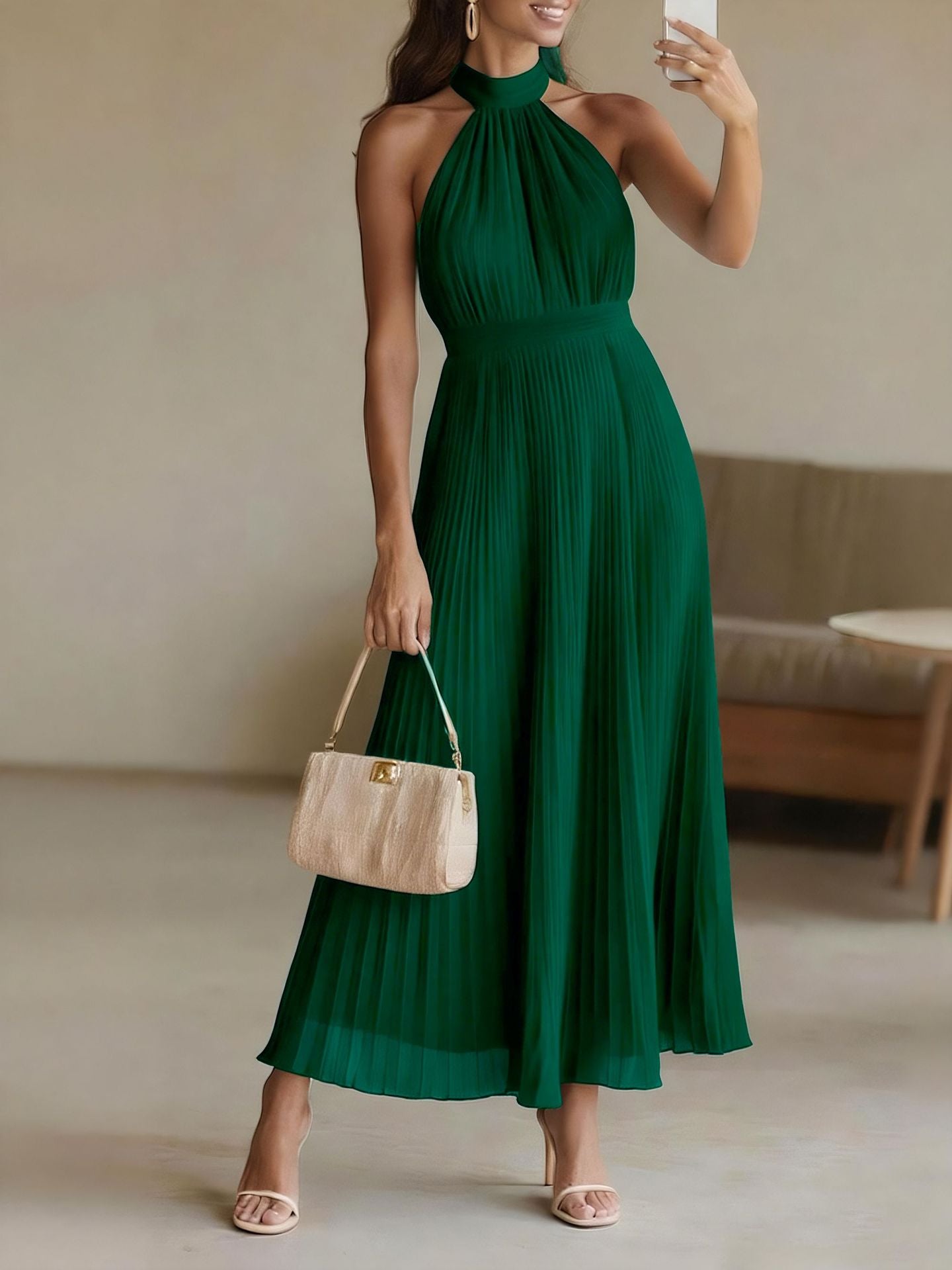 2026 Spring/Summer New Arrival Foreign Trade Beach Vacation Dress Sexy European and American Style Pleated Dress
