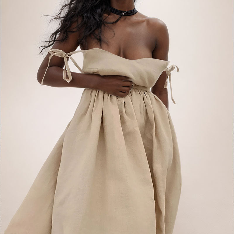 2026 European and American Women's Backless Elegant Mori Style Sexy V-Neck High Waist Fashion Suspender Dress