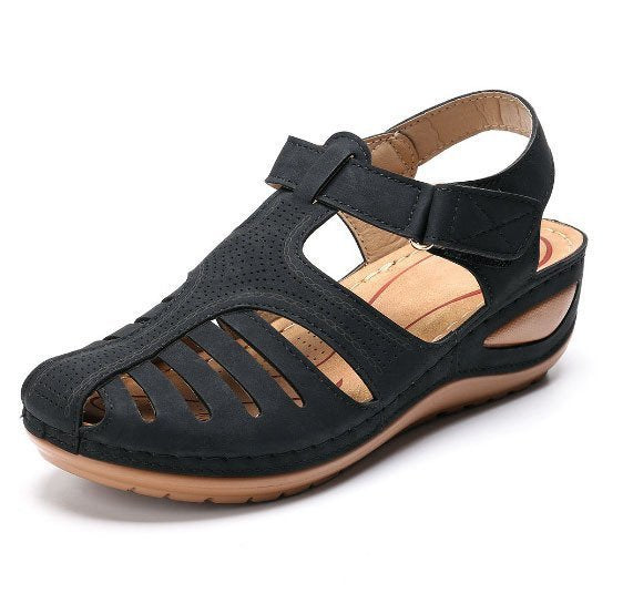Cross-border 2026 Summer New Women's Wedge Sandals, Hollowed-out Breathable Strapless Thick-soled Peep Toe Sandals, Plus Size for Export