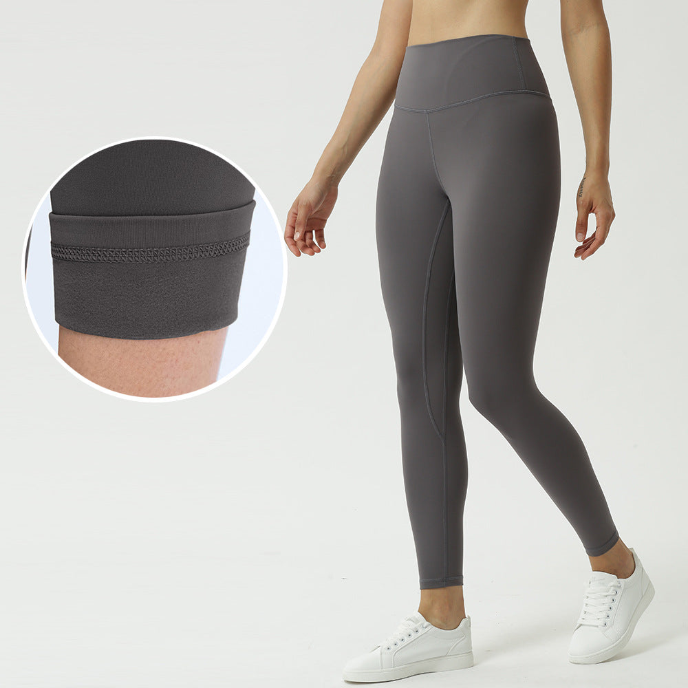 New double-sided brushed yoga pants women's skin-friendly nude yoga nine-point pants high waist buttocks yoga