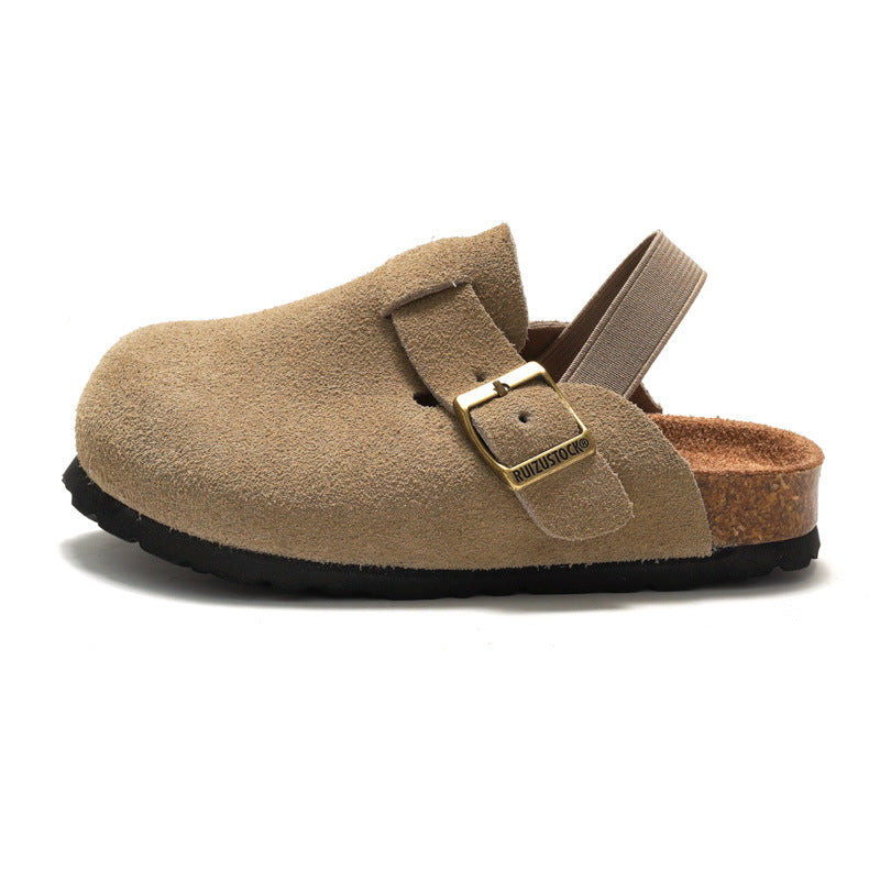 RUIZUSTOCK Ruizu Autumn and Winter Children's Cork Sandals Genuine Leather Boys' Beach Slippers with Closed Toe Girls' Matte Leather
