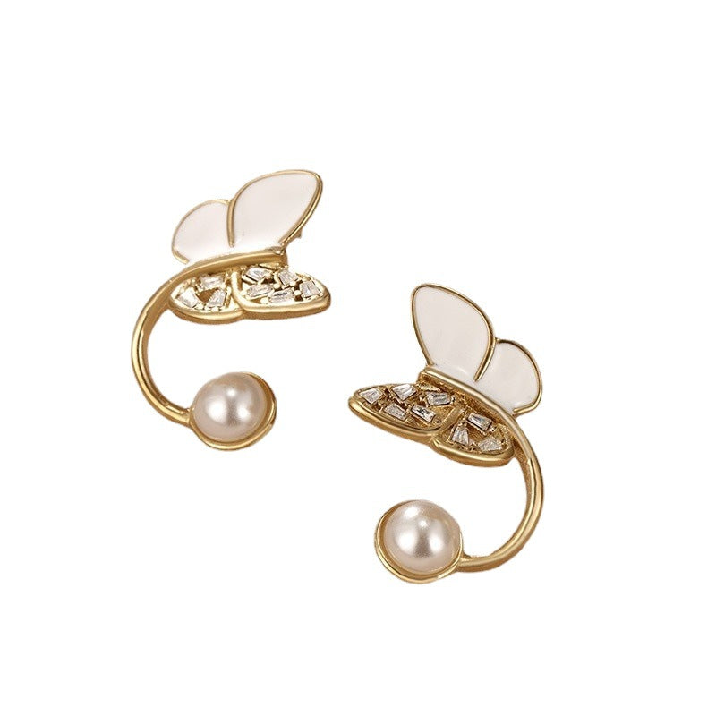 Xuping Jewelry Enamel Droplet Butterfly Imitation Pearl Earrings - Korean Style Niche Design Elegant Earrings Wholesale