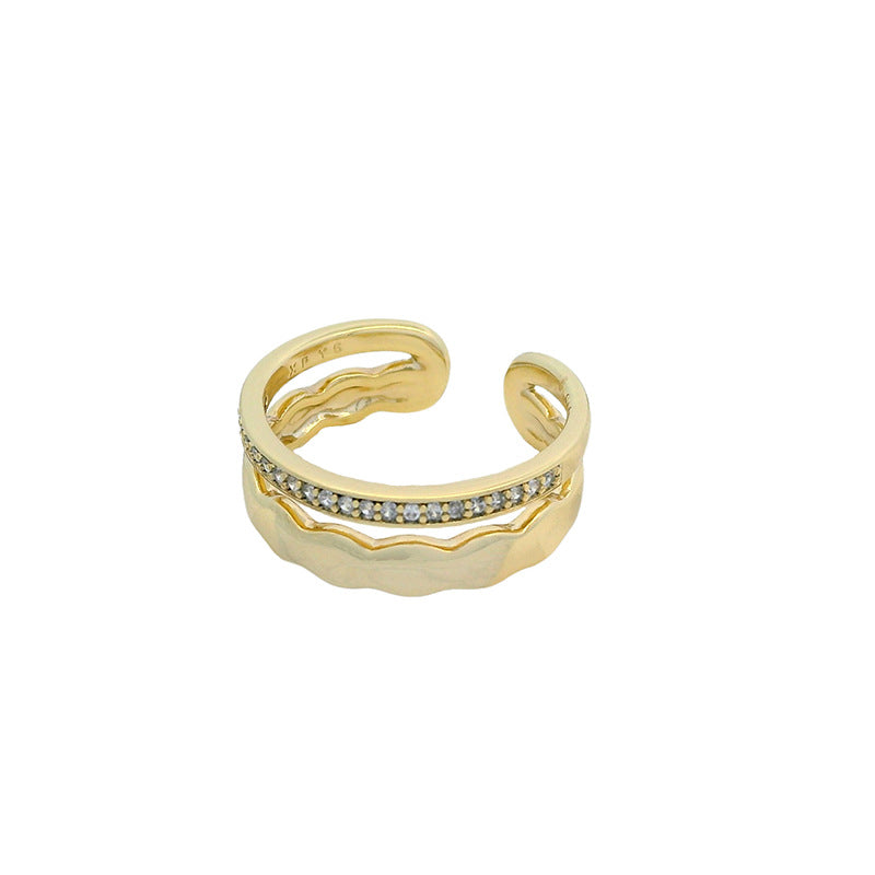 Xuping New Double-Layer Artificial Gemstone Alloy Plated 14k Color Ring, Stylish and Simple, Adjustable Opening for Women