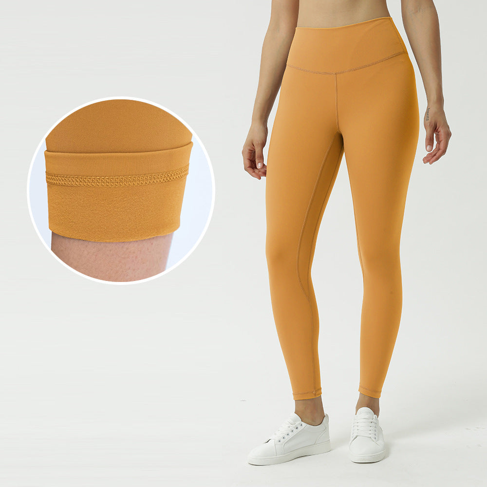 New double-sided brushed yoga pants women's skin-friendly nude yoga nine-point pants high waist buttocks yoga