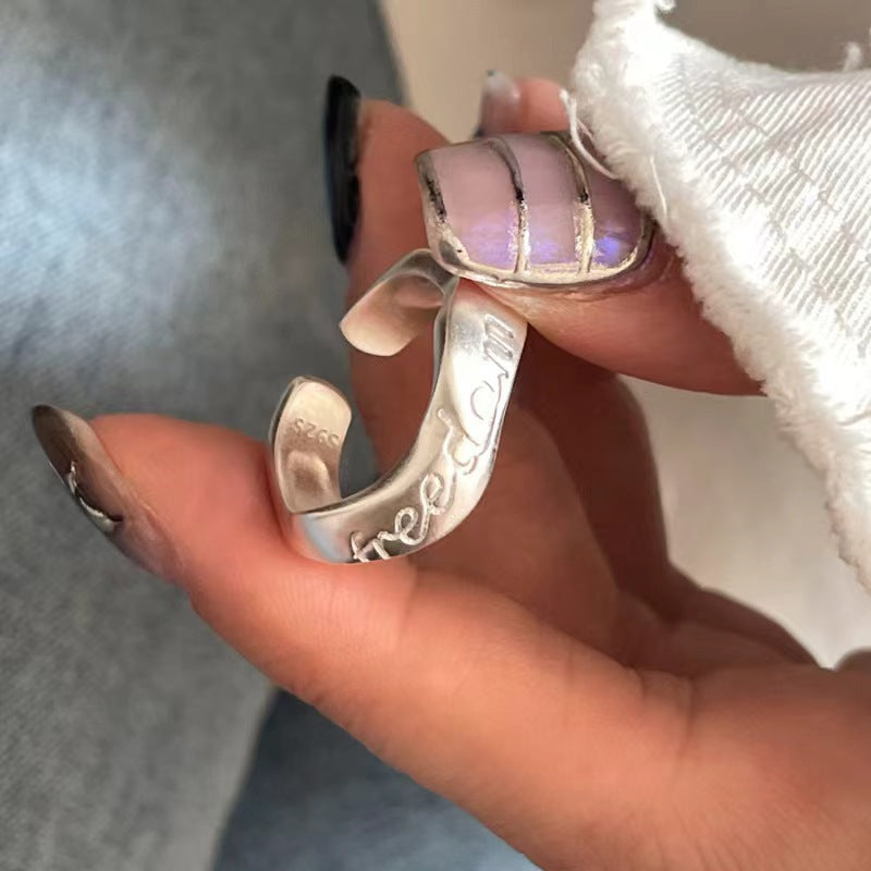 Fashion personality open ring female frosted texture moon letter ins ring all-match high-end index finger ring trend