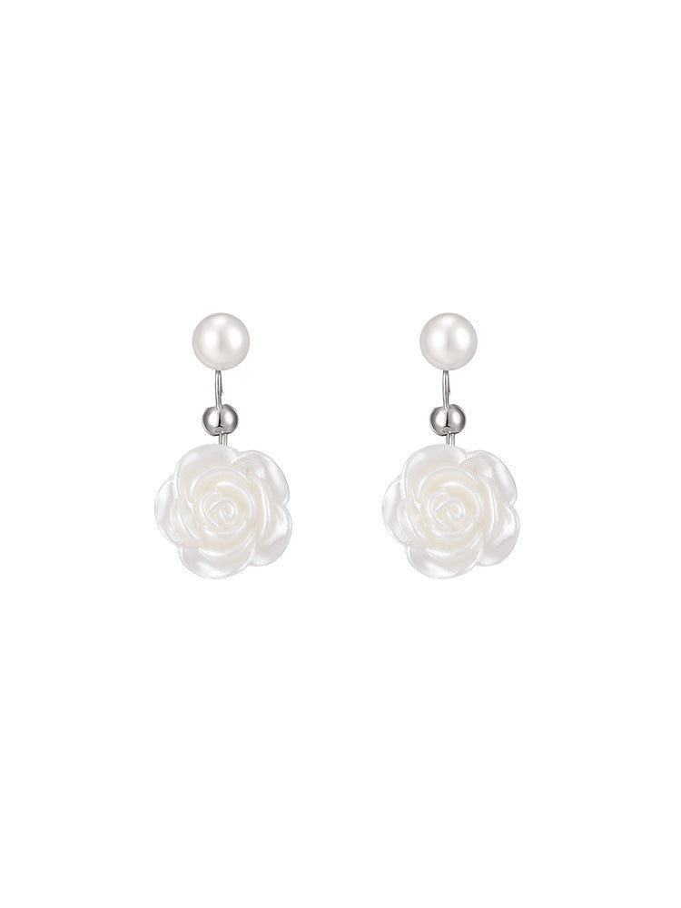 925 Silver Needle Camellia Earrings Women New Earrings Light Luxury Niche Design Earrings Summer