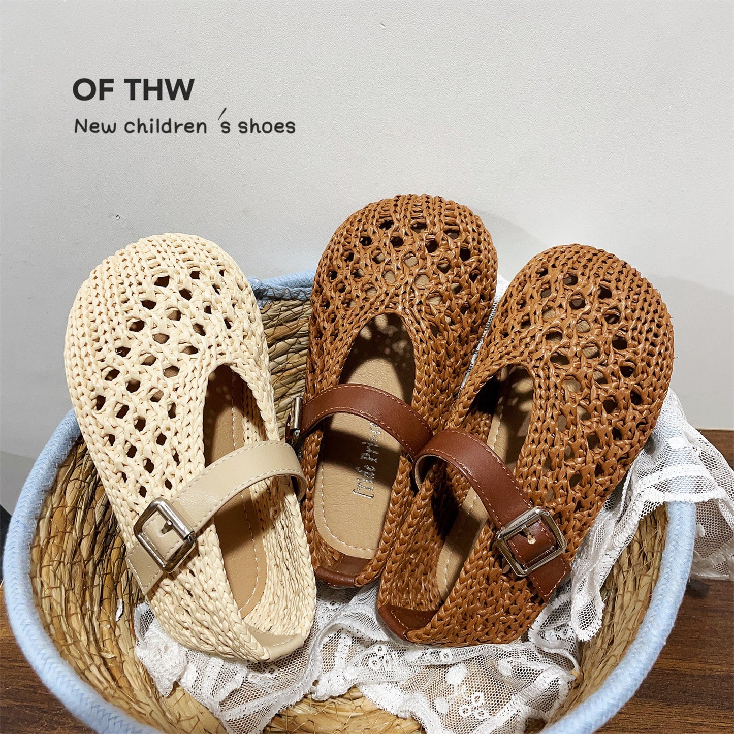 2026 Summer Style Woven Closed-Toe Girls' Fishnet Shoes, Hollowed-Out Breathable Infant Roman Sandals, Children's Simple Sandals