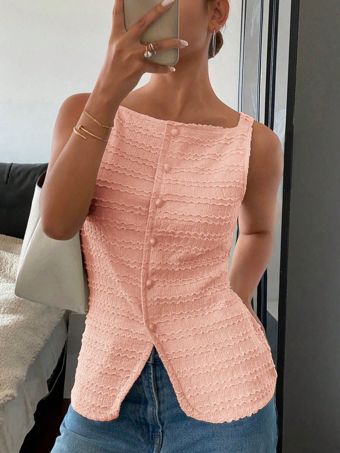 2026 Cross-border Elegant Single-breasted Round Neck Sleeveless Slim Fit Vest for Women (Solid Color)