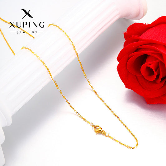 Xuping Simple, Classic, Everyday, Easy-to-Match, 24k Color Plated Copper Alloy Single Chain Plain Chain with a Light Luxury Lobster Clasp Necklace