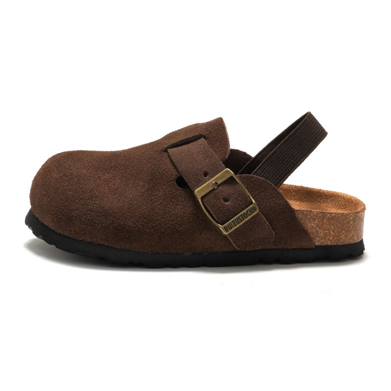 RUIZUSTOCK Ruizu Autumn and Winter Children's Cork Sandals Genuine Leather Boys' Beach Slippers with Closed Toe Girls' Matte Leather