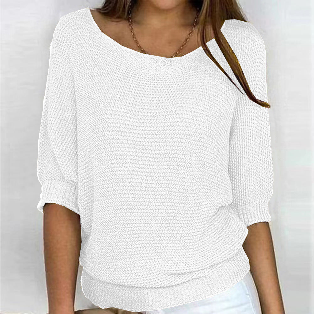 2026 New Russian Solid Color Crew Neck Knitted Top Women's Three-Quarter Sleeve Top Air Conditioning Shirt In Stock