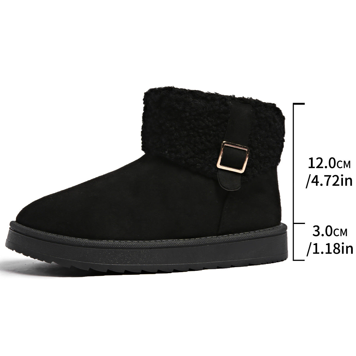 Thick-soled, Fleece-lined, Warm Snow Boots, 2025 Winter New Style, Plus Size, Thick-soled, Solid Color, Buckle, Slip-on Cotton Shoes for Women