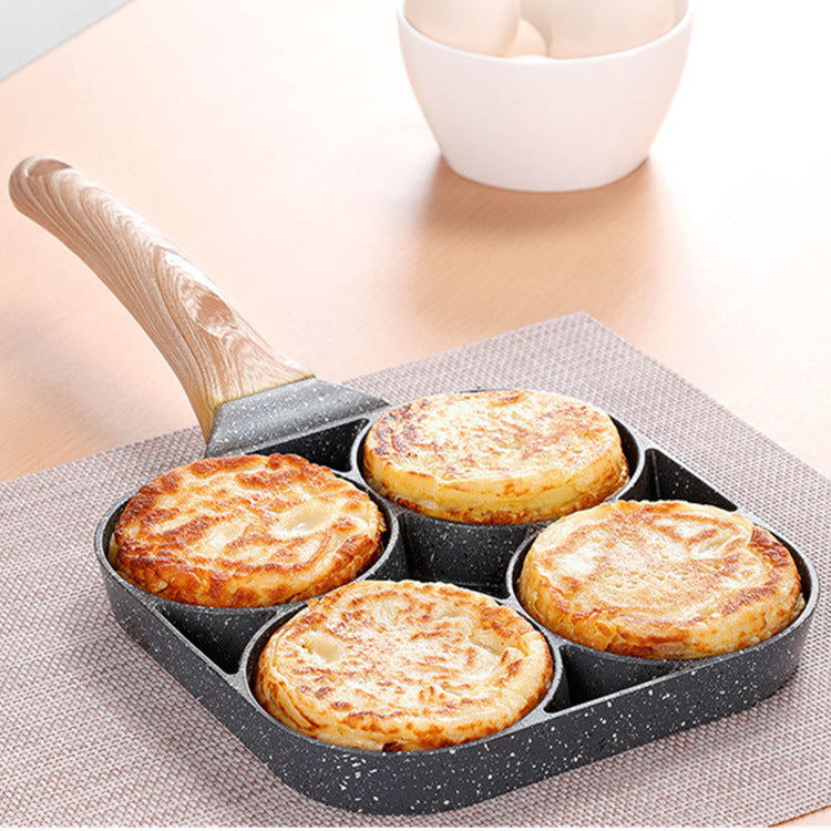 Maifan Stone Four-hole Omelette Pan, Flat-bottomed Non-stick Steak Pan Breakfast Egg Burger Frying Pan, Kitchen Utensils Small Pan