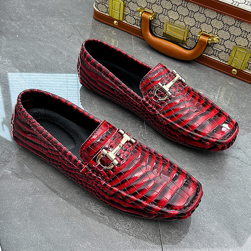 Cross-border plus size 48 crocodile pattern loafers for men, trendy driving shoes, slip-on shoes, handmade casual leather shoes for men.