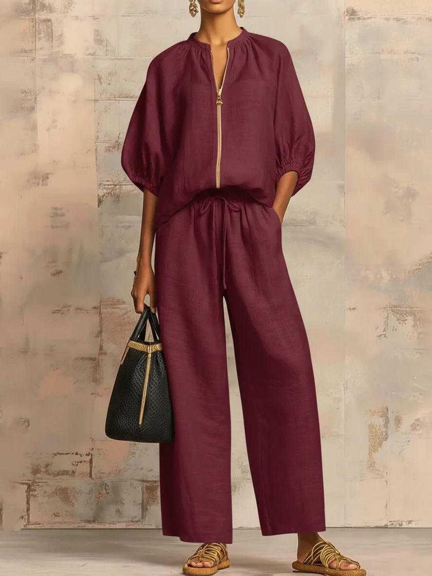 2026 Autumn New European and American Style Women's Zipper Top Casual Set